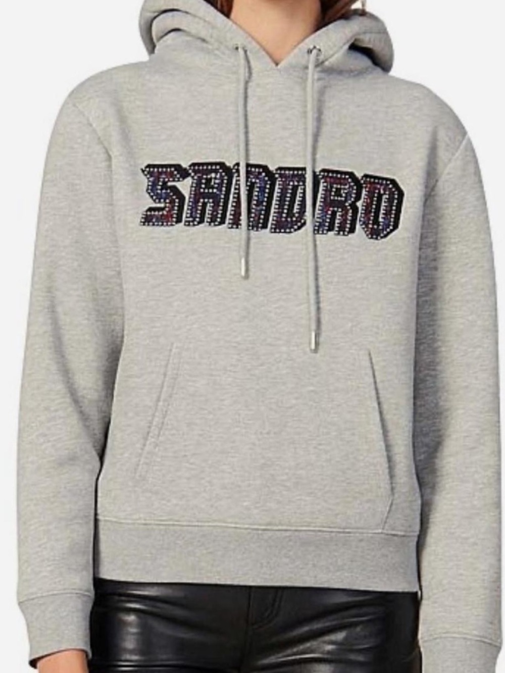 SANDRO Paris hoodie sweatshirt front patch graphic print grey size medium